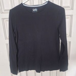 Croft Barrow Shirt Womens Small Black Classic Tee Long Sleeve Pullover Stretch